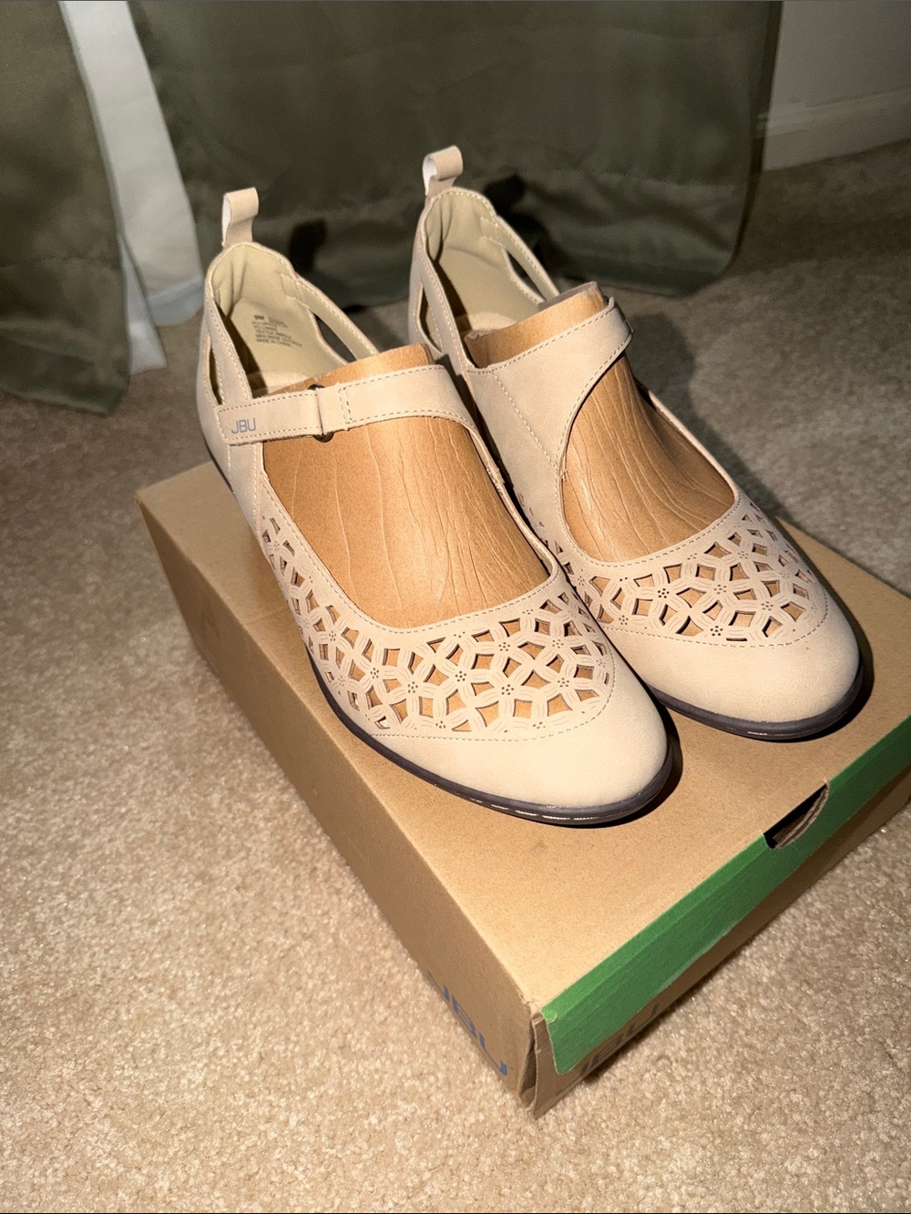 JBU Women's Light Beige Mary Jane Wedge